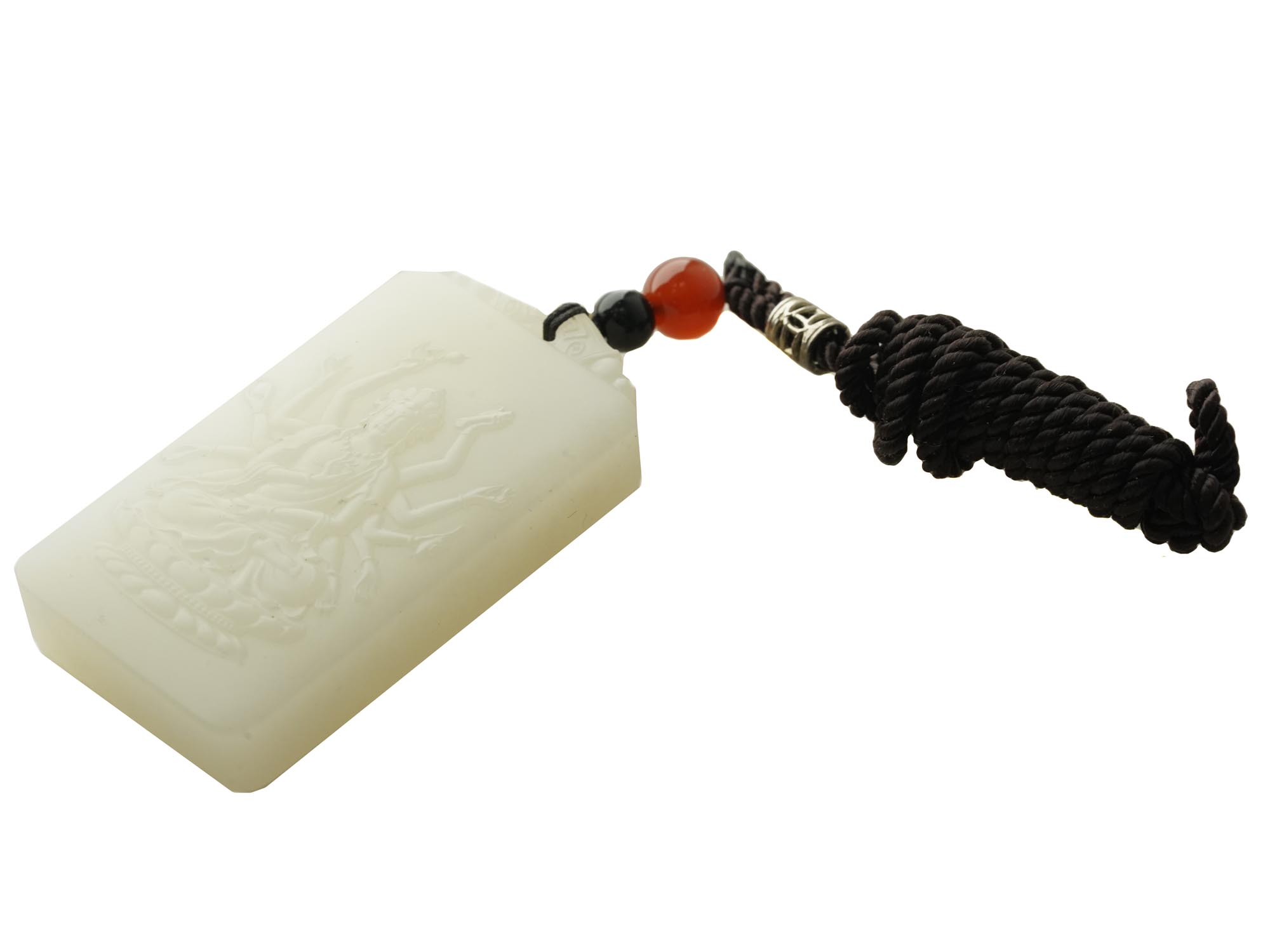 CHINESE HETIAN WHITE JADE GUANYIN CARVED PENDANT PIC-0